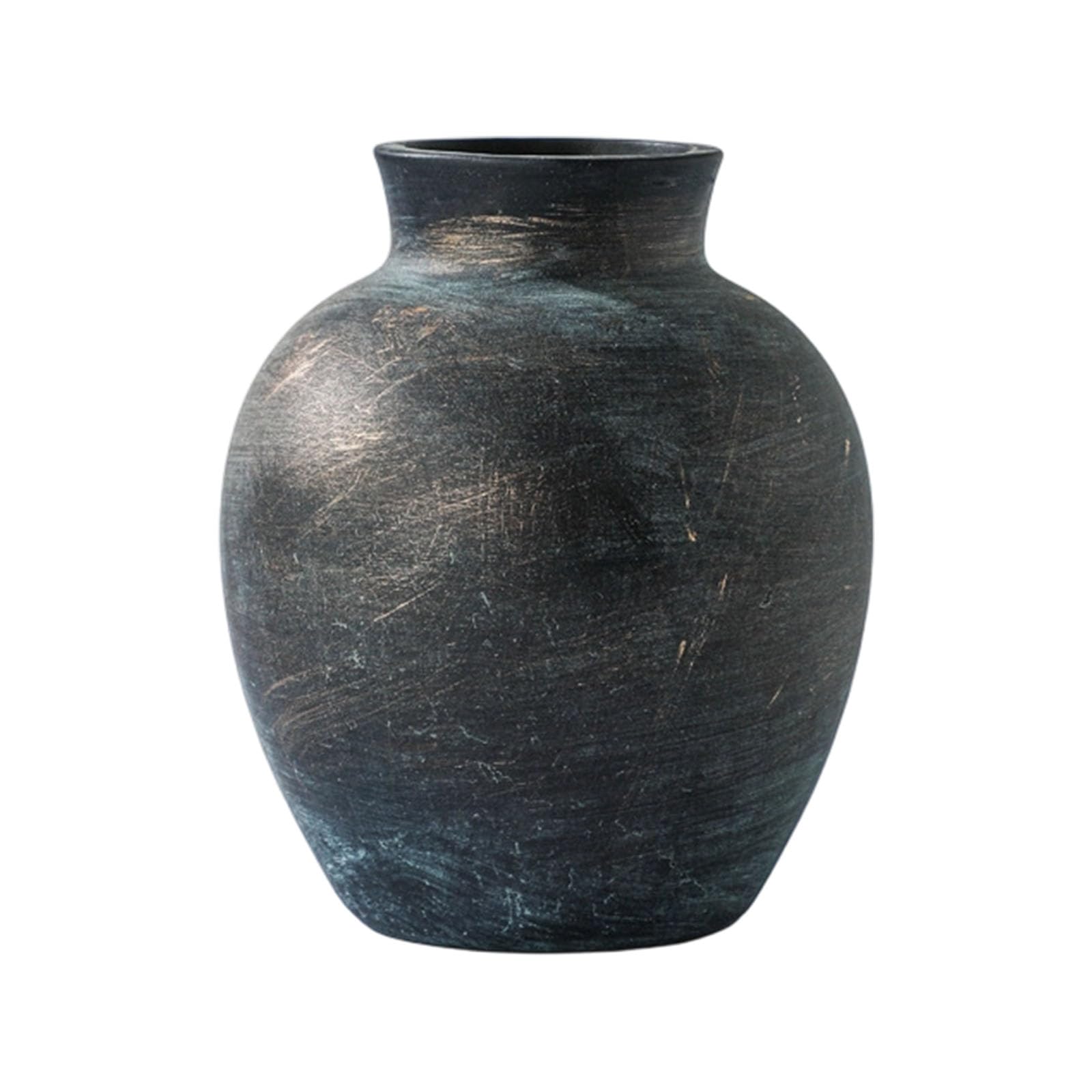 Tfaoys Bronze Distressed Textured Ceramic Vase For Decorative Tabletop Use, Rounded Home Accent For Bouquets And Shelf Display Decor Vase Tabletop Rounded Ceramic Distressed Flower Shelf Accent Entryway Decor Short