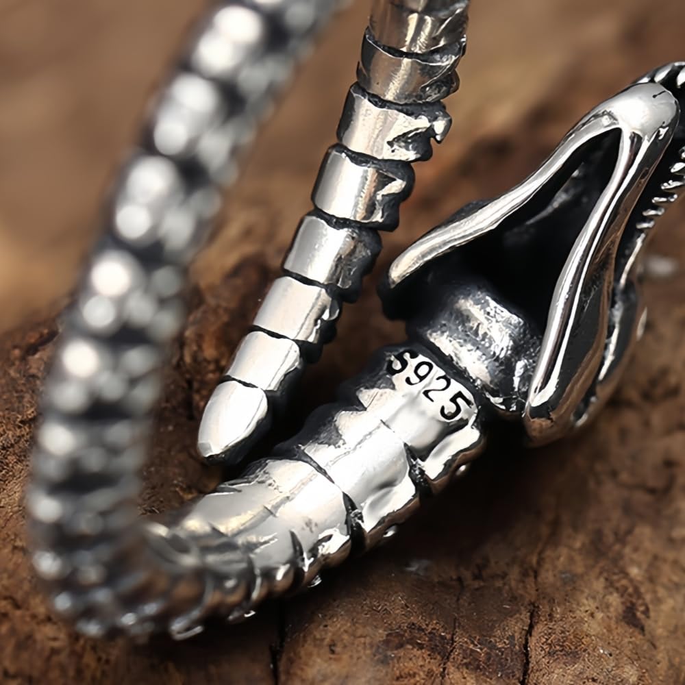 Vintage Schwarz 925 Sterling Silber Dinosaurier Skelett Ring für Herren Damen Verstellbarer Größe 58-63