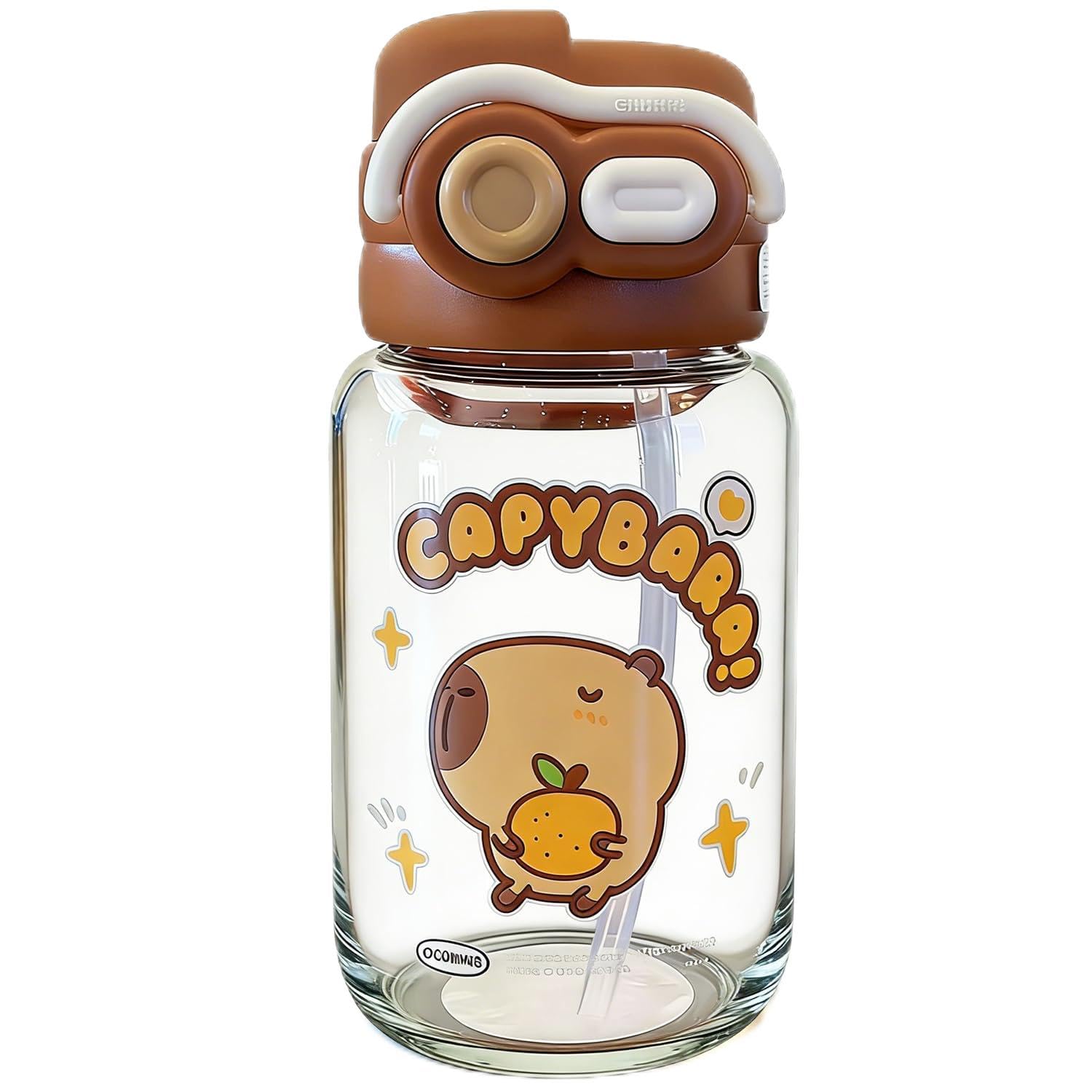 Spiritzohic 580ml Cute Capybara Water Bottle with Silicone Straw & Carry Strap, Leakproof Heat Resistant Reusable Drinking Flask, Portable Cup for School, Office, Sports & Outdoor Activities