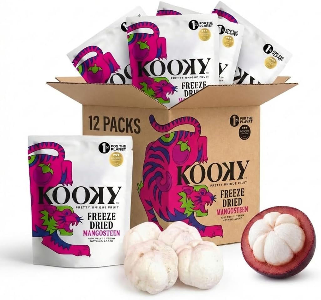 Kooky Freeze Dried Mangosteen | 12 Pack | All-Natural Low Calorie Snacks for Kids and Adults | Delicious Sugar-Free Healthy Snacks | Dried Fruit