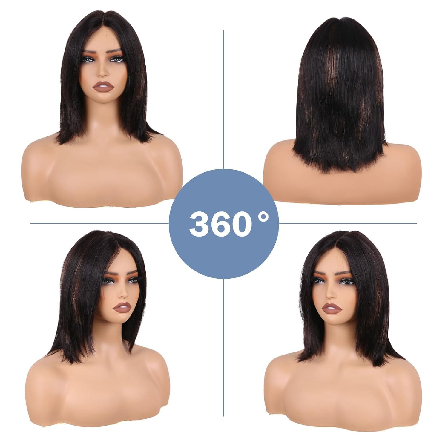 Straight Wigs Human Hair Wear and Go Glueless Wigs Human Hair Pre Plucked Pre Cut HD Lace Front Wig 180 Density Layered Wig Black Mixed Brown 12 inch FS1B/30
