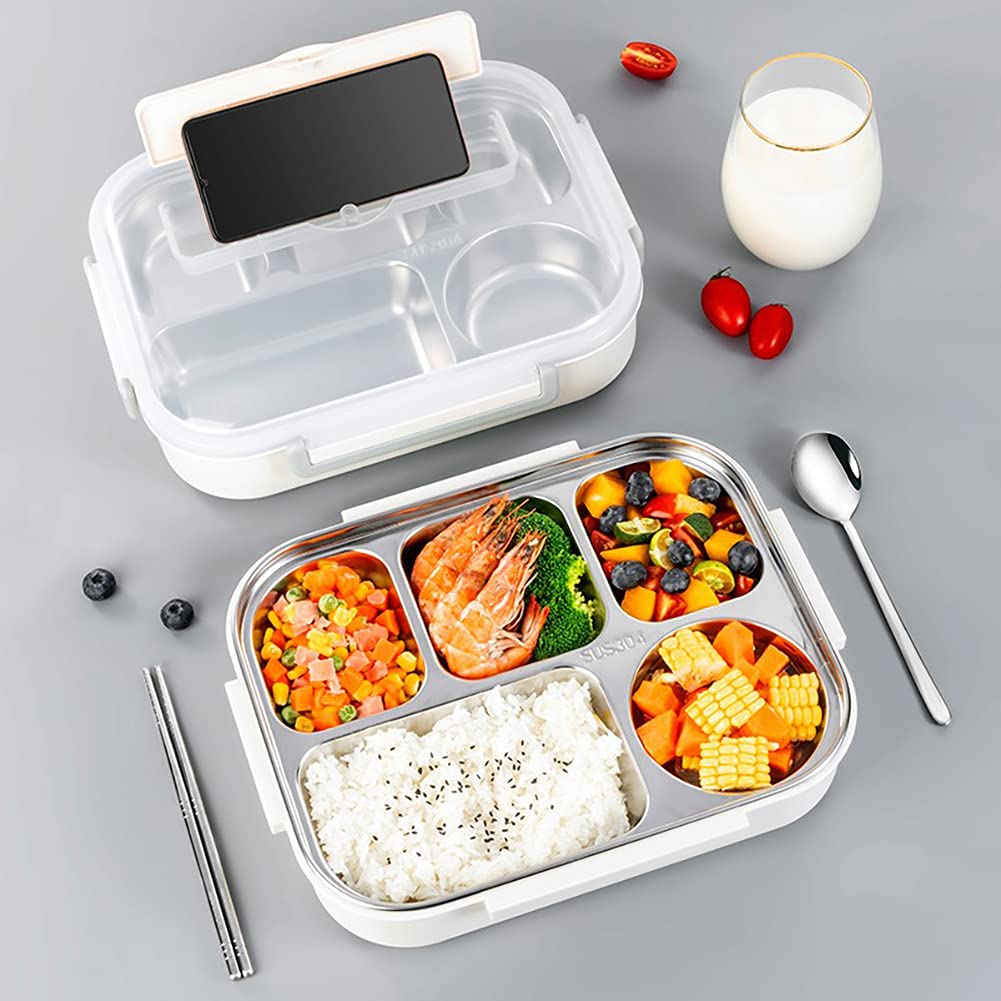 JKMQA 5 Compartment Bento Lunch Box Stainless Steel 304,Leakproof Compartment Lunch Boxes Kids,Portable Bento Box For Adults Lunch Container For Kids,BPA Free,Reusable 2000 ML (Blue)