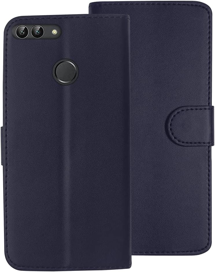 SDTEK Case Compatible with Huawei P Smart (2017/2018), Leather Wallet Flip Book Folio Wallet View Phone Cover Stand (Navy)