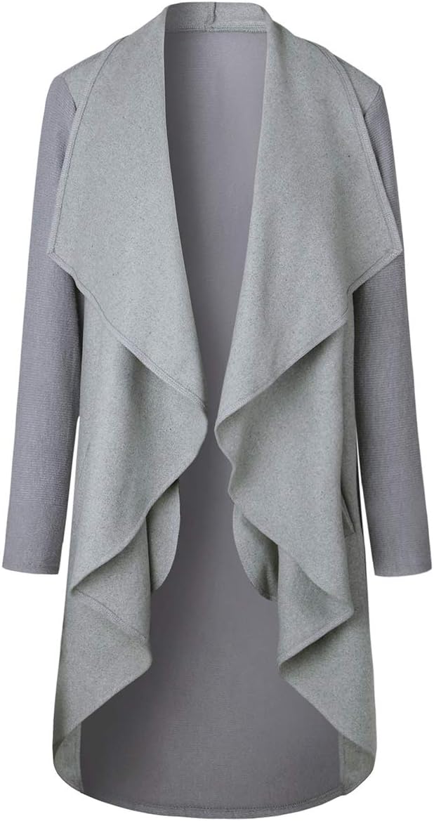 Women's Casual Irregular Lapel Long Sleeve Draped Open Front Long Maxi Trench Coat Cardigan with Pockets