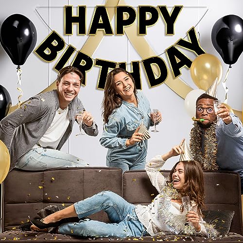 Image of Pre-Strung Happy Birthday Banner - Black Gold Party Decorations