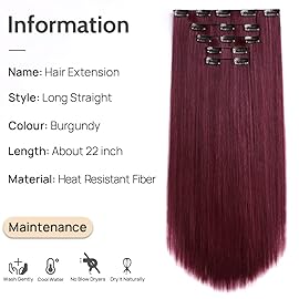 StrRid Burgundy Clip in Extension Straight 22 Long Synthetic Thick Clips on Hair Piece for Women 5PCS Black Curly Wavy 18 Cheap Brown Red White Soft Natural Full Head Weddings Party Daily Use 5 Oz