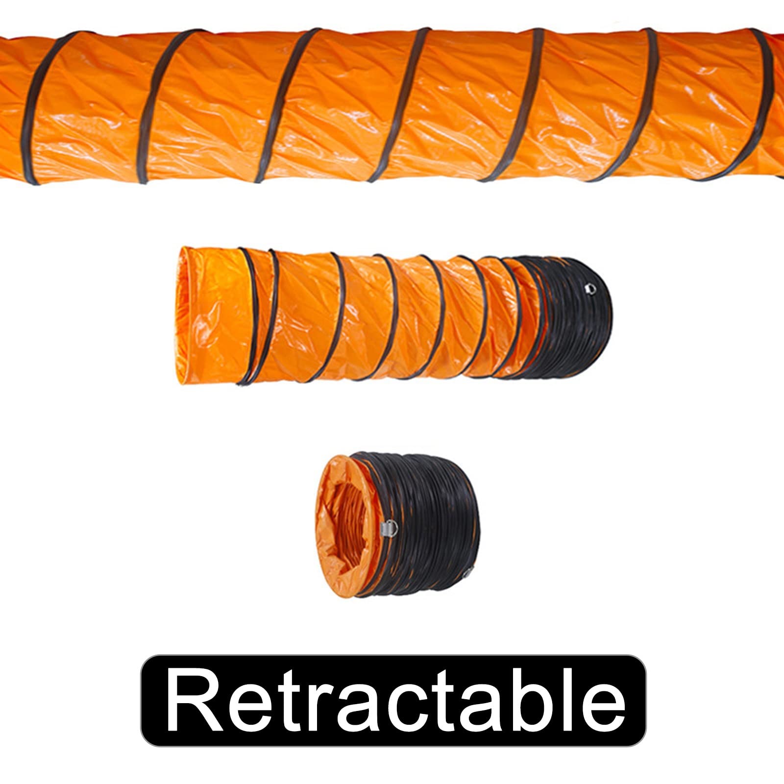 Conducto Flexible de PVC de 8" a 24" para Ventilador de Aire, 16,5 pies a 33 pies, Manguera de conducto HVAC retráctil con Anillo en D, Impermeable y Retardante, Manguera de ventilación par