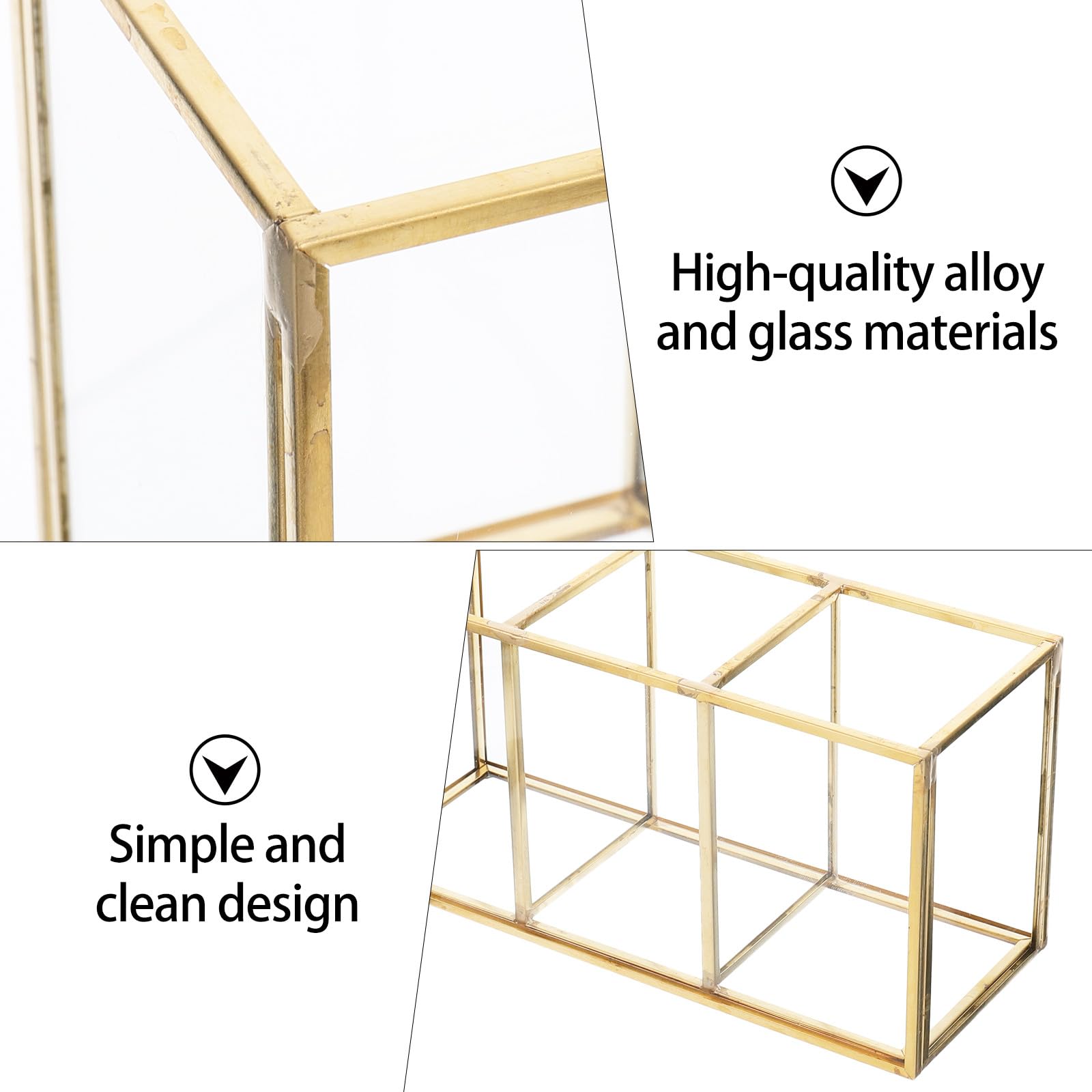 SOLUSTRE Kosmetikaufbewahrungsbox mit Legierung in Gold Stabil und Leicht zu Reinigen Elegantes Design aus Glas für Make Up und Schmuck dem Schminktisch