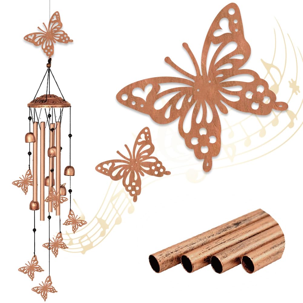INFUNLY 7 Stück Schmetterlings Windspiele Für Draußen 5.5" × 5.4" Schmetterlinge Metall Windspiel Aluminiumrohr Windspiel Mit Kleinen Glöckchenröhren Gedenk Windglocke Für Hof Gartendekoration