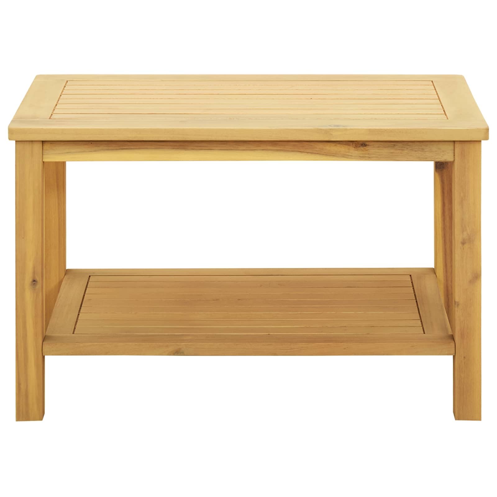 Stolik pomocniczy z naturalnego drewna akacjowego, 70 x 40 x 45 cm, z półką, miejsce do przechowywania do salonu i ogrodu, stolik do odkładania napojów i na sofę