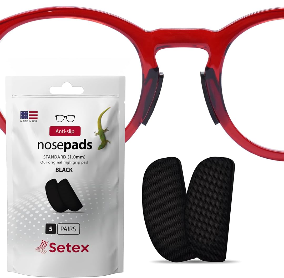 Setex Gecko Grip – Noski Do Okularów (5 Czarnych Par) – Antypoślizgowe Noski Do Okularów, Mikroteksturowane Włókna, Ultra-Mocna Przyczepność I Ultra-Miękkość, Samoprzylepne, 1 × 7 × 16 mm