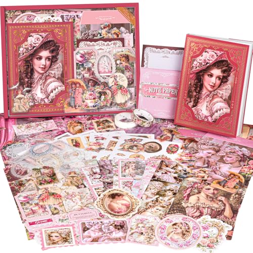 Kit de fournitures de scrapbooking, fournitures de journal de pacotille vintage, kit de scrapbooking avec autocollants esthétiques éphémères, mignon set de...