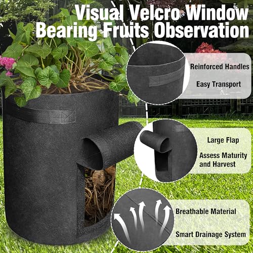 Image of Gardzen 6 Pack BPA-Free 10 Gallon Vegetable Grow Bags with Access Flap and Handles, Suitable for Planting Potato, Taro, Beets, Carrots, Onions, Peanut