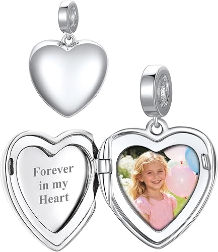 Custom4U Dijes de fotos para pulseras plata de ley 925 chapado en oro corazón árbol de la vida cuentas redondas personalizadas con imagen regalo de