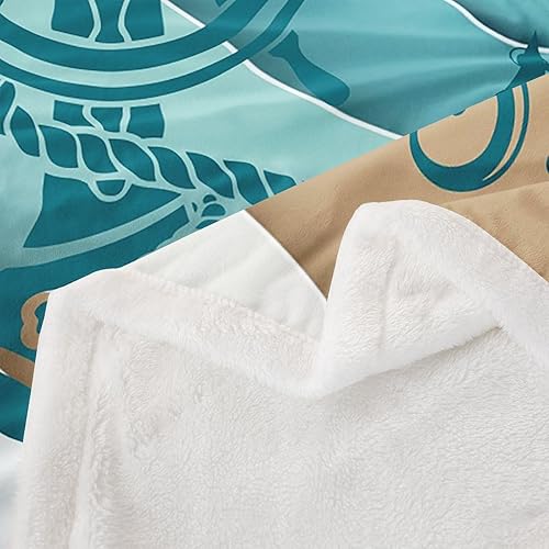 Miniatura 6 de Erosebridal Ocean Coastal - Manta mullida con diseño de ancla náutica, tamaño de bebé, brújula de gaviota, felpa, olas de mar, estilo retro, para