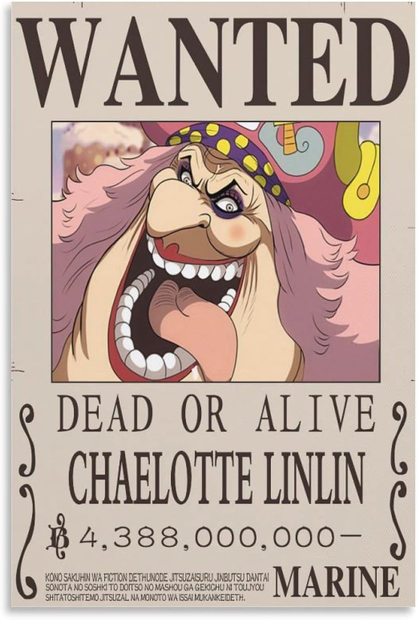 Charlotte Linlin Anime Wanted Bounty Poster (92) Wall Art Picture Painting Poster Canvas Print Posters Artworks Room Dec