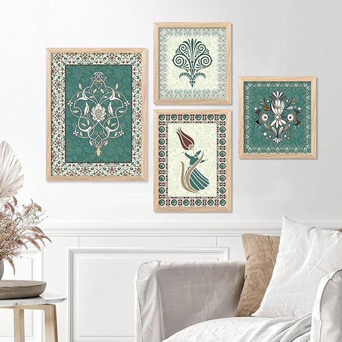 EARTHING HANDSPremium Digital Madhubani Art Paintings with Frame for Home Decor - Framed Wall Painting for Living Room Bedroom Office Room Decor - Painting for Wall Decoration Set of 4 wall paintings (Multi1)