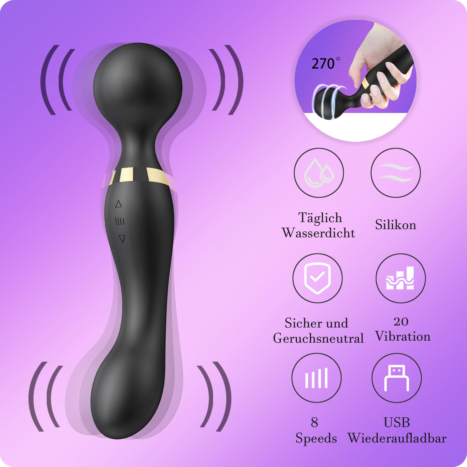 Doppia testa femminile Sextoys vibratori femminili Dildo, 20 modalità e 8 velocità, Sextoys per il sesso godere Sextoyse anale Anus vibratori clitoridei femminili personali e di coppia (Nero)