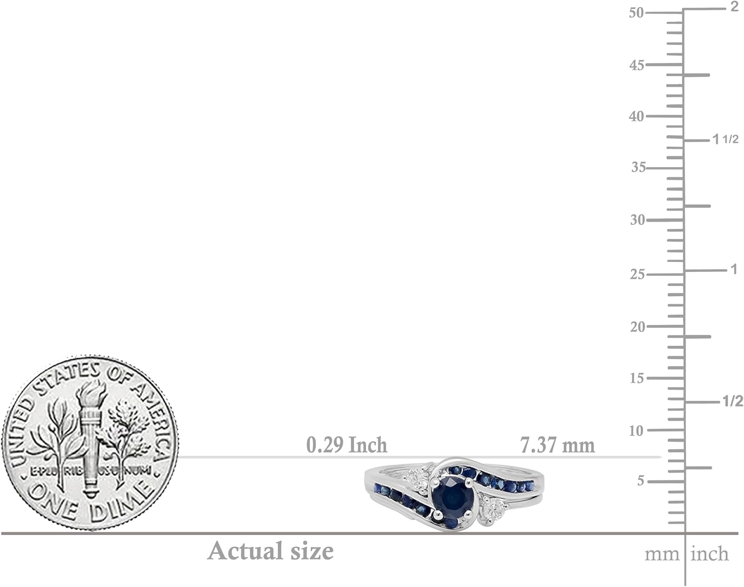 Dazzlingrock Collection Blue Sapphire And White Diamond Swirl Bridal Engagement Ring Set, 10K Solid White Gold - Image 5