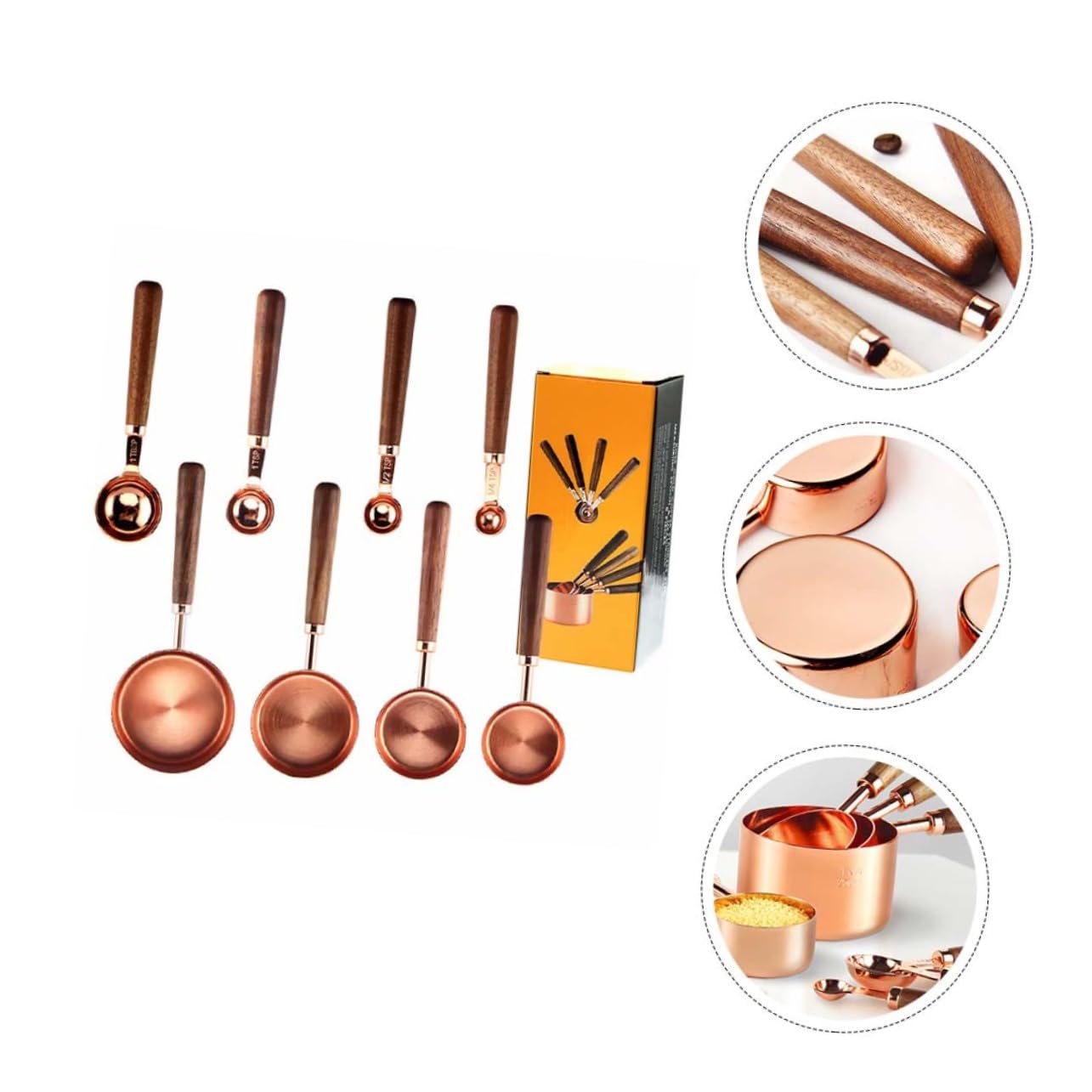 Juego de 8 Cucharas y Tazas Medidoras de Cocina en Acero Inoxidable