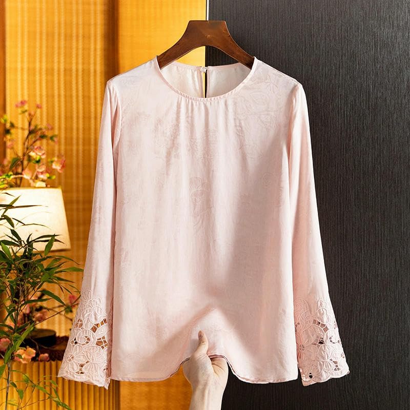 Women's Mulberry Silk Jacquard National Style Blouse Summer Silk Retro Tang Suit Top