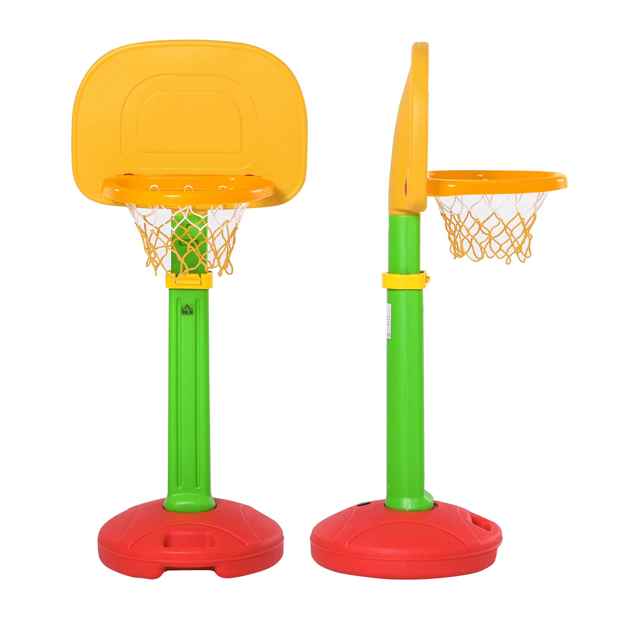 HOMCOM Canasta de Baloncesto Infantil con Altura Ajustable 2 Pelotas y Bomba de Aire para Niños +3 Años Juguetes Deportivos en Interiores y Exteriores 52,5x44x120-160 cm Multicolor