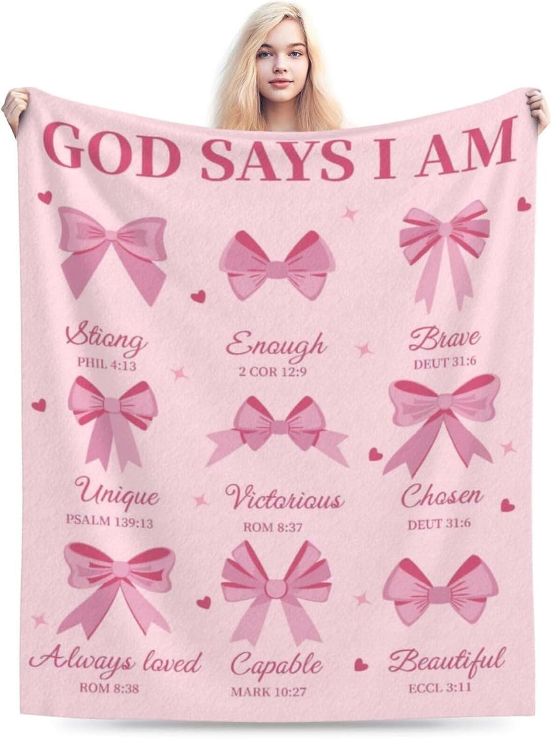 Christian Gifts for Women Blanket – Inspirational Bible Verse Throw with Bowknot Design, Religious Faith Encouragement Blanket for Mom, Grandma, Wife, Daughter, Friends, Birthday, Christmas
