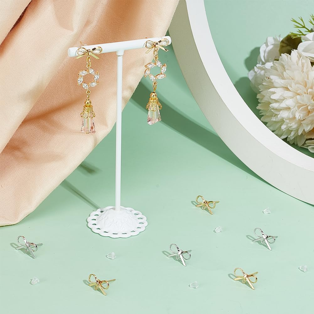 BENECREAT 24Pcs Real 18K Gold Plated Earring Stud, Brass Bow Tie Earring Findings Posts Stud with Loops and 40Pcs Plastic Ear Nuts for Earring Jewelry Making, Gift DIY - Image 5