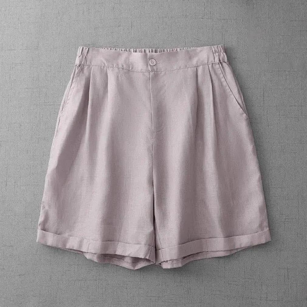 Women Cotton Linen Shorts A-Line Slimming Elastic Waist Breathable Casual Comfortable Pants