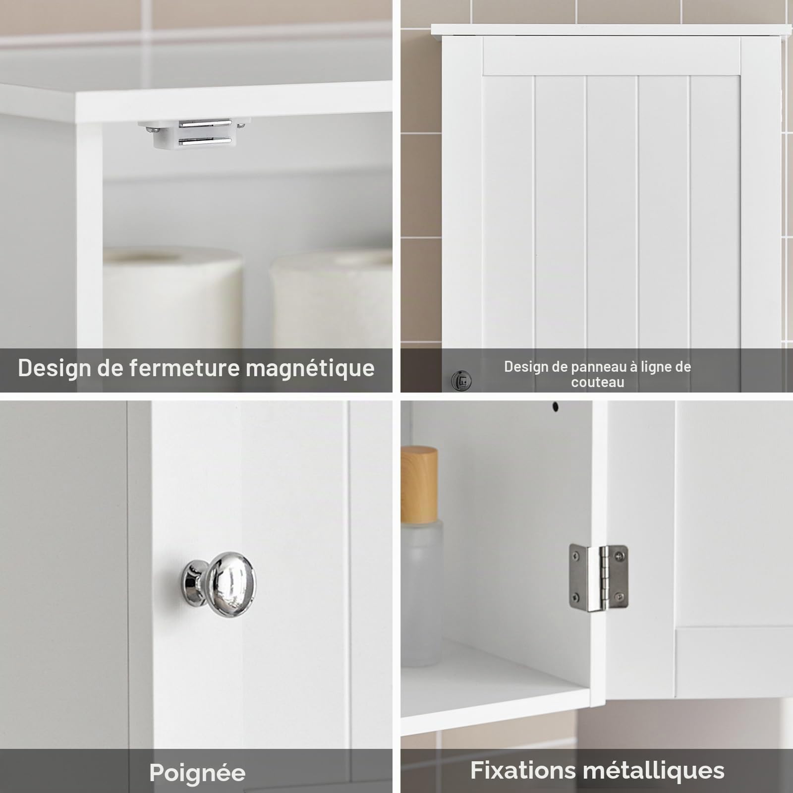 SoBuy Meuble Haut Salle de Bain – Armoire de Salle de Bain Suspendue avec Porte et Étagères Réglables, Etagere Murale en Bois pour Cuisine, Entrée – Armoire à Pharmacie, Blanc, 40x52x23cm, BZR19-W