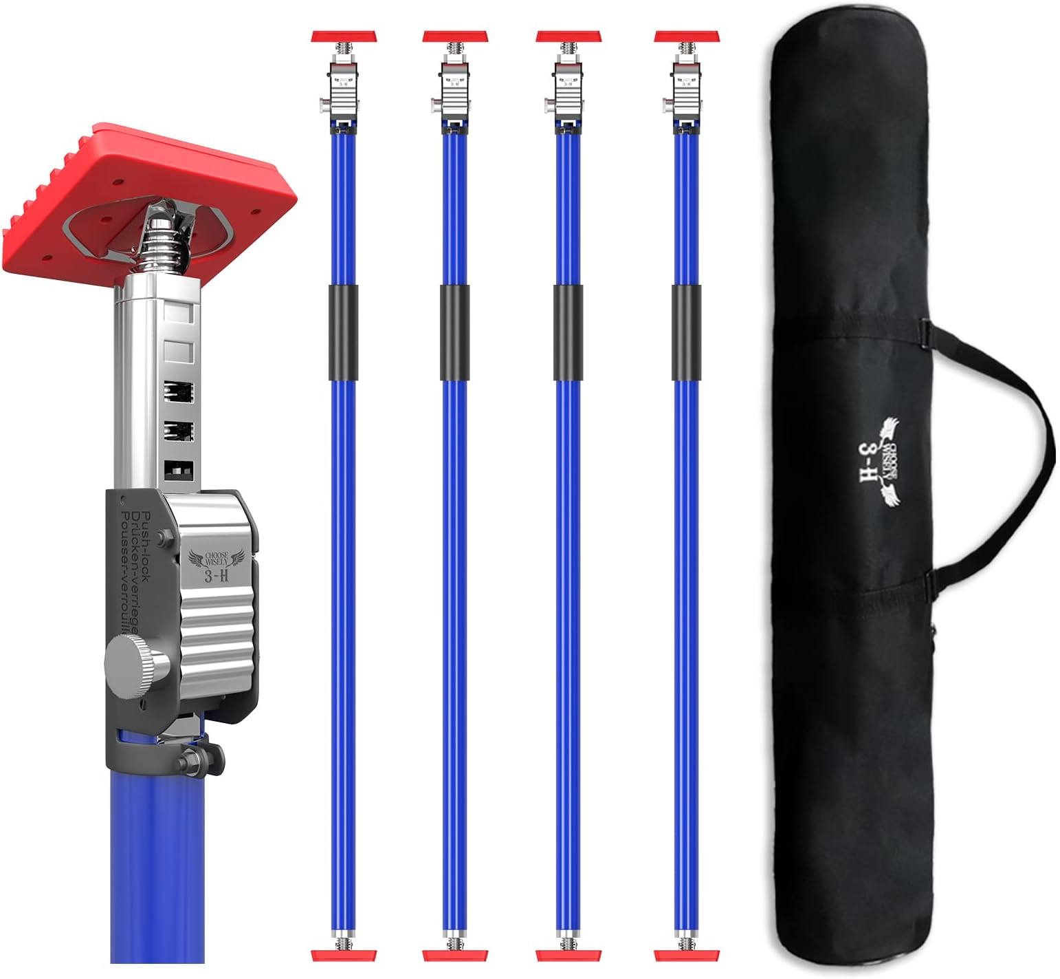 3-H 4PK Truck Cargo Bar,Adjustable Support Pole All Metal,Cabinet Jack,Truck Bed Divider with Self-Locking Spring Ratchet - Load Lock Bar for Vans, SUVs & Trucks,43-80 inches (Blue)