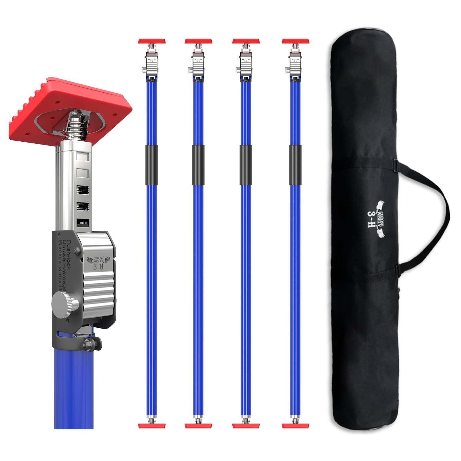 3-H 4PK Truck Cargo Bar,Adjustable Support Pole All Metal,Cabinet Jack,Truck Bed Divider with Self-Locking Spring Ratchet - Load Lock Bar for Vans, SUVs & Trucks,43-80 inches (Blue)