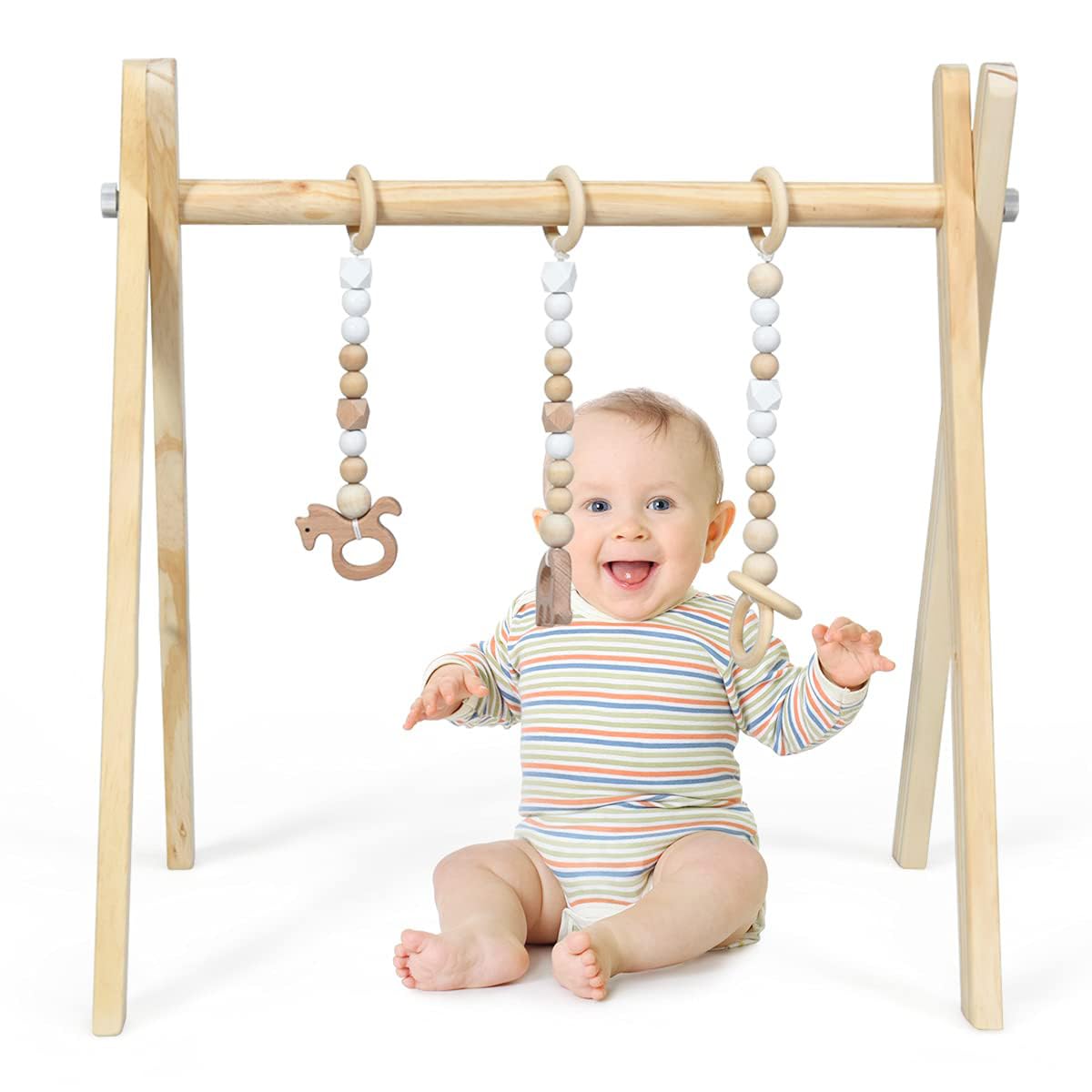 Palestrina Neonato Legno Montessori RELAX4LIFE con 3 Catene Diverse Rimovibili Baby Gym Multifunzione