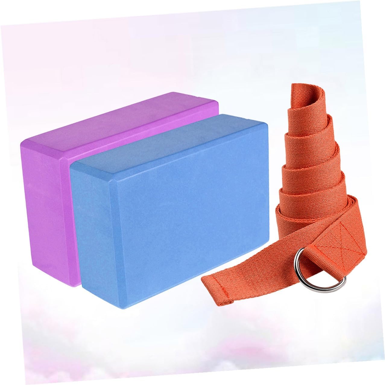 Eva Yoga Block and Pilates Brick Set with Stretch Strap, Non-slip Fitness Training Blocks for Yoga and Exercise, 2pcs Random Color for Home and Studio Workouts