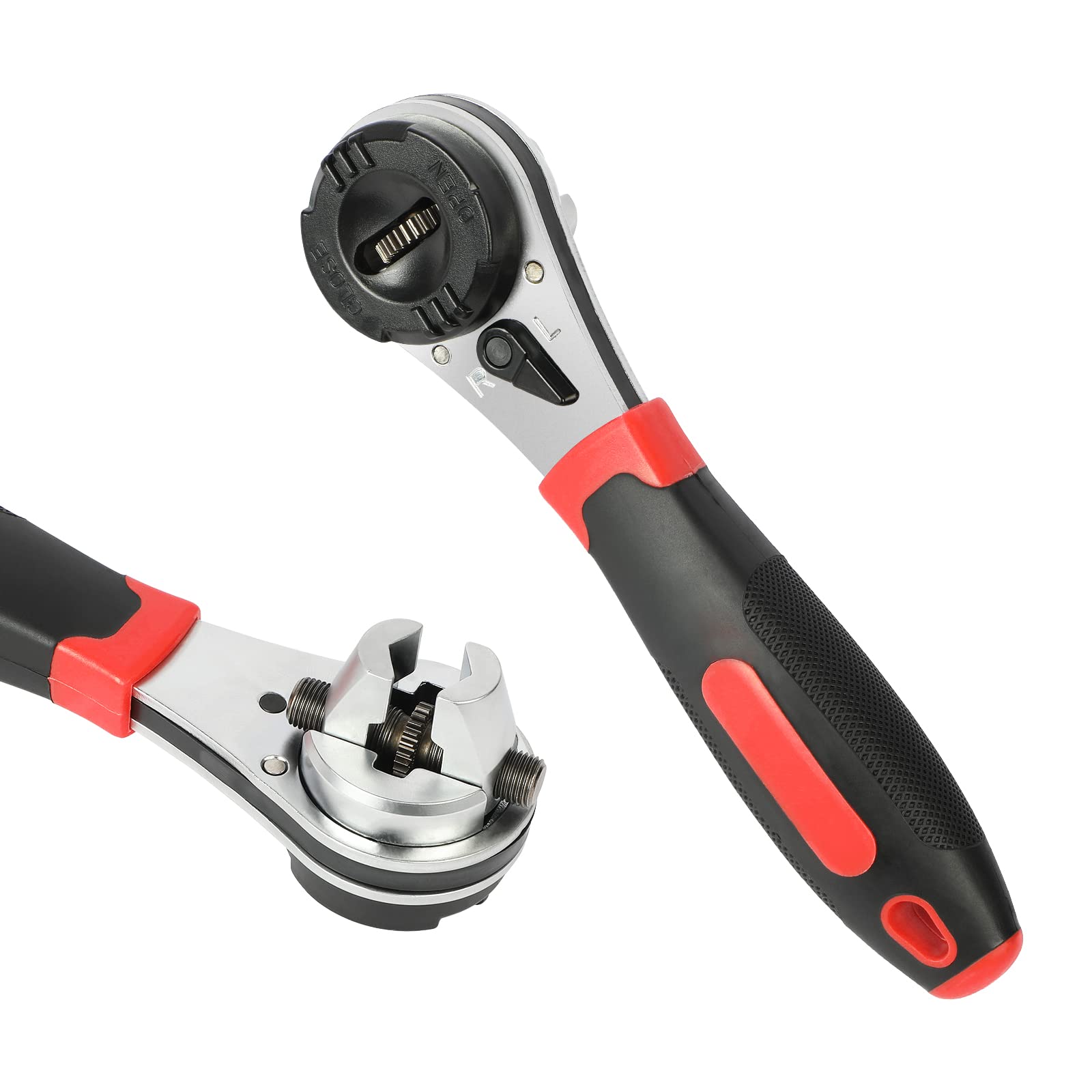 KAISAL Adjustable Ratchet Wrench for 6-22mm Screw, Multifunctional Ratchet Socket Wrench with Non-Slip Handle
