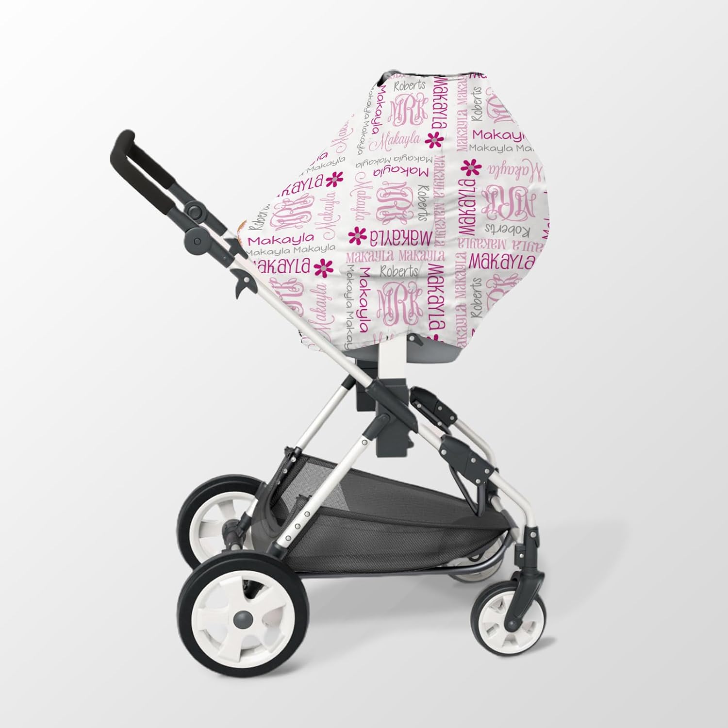 Personalized Baby Car Seat Cover Stroller Canopy: Custom Name Newborn Baby Girl Elastic Flowers Letters Nursing Cover for Moms First Birthday Gift Pink(one Size)