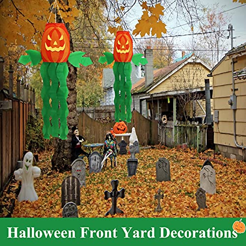 47\'\' Halloween Windsocks Flag Pumpkin Windsock , Pumpkin Windsock Outdoor Flag with Scary Windsock Flag Yard Tree Hanging Decoration Party Supplies (2 Pack) - Thumbnail 7