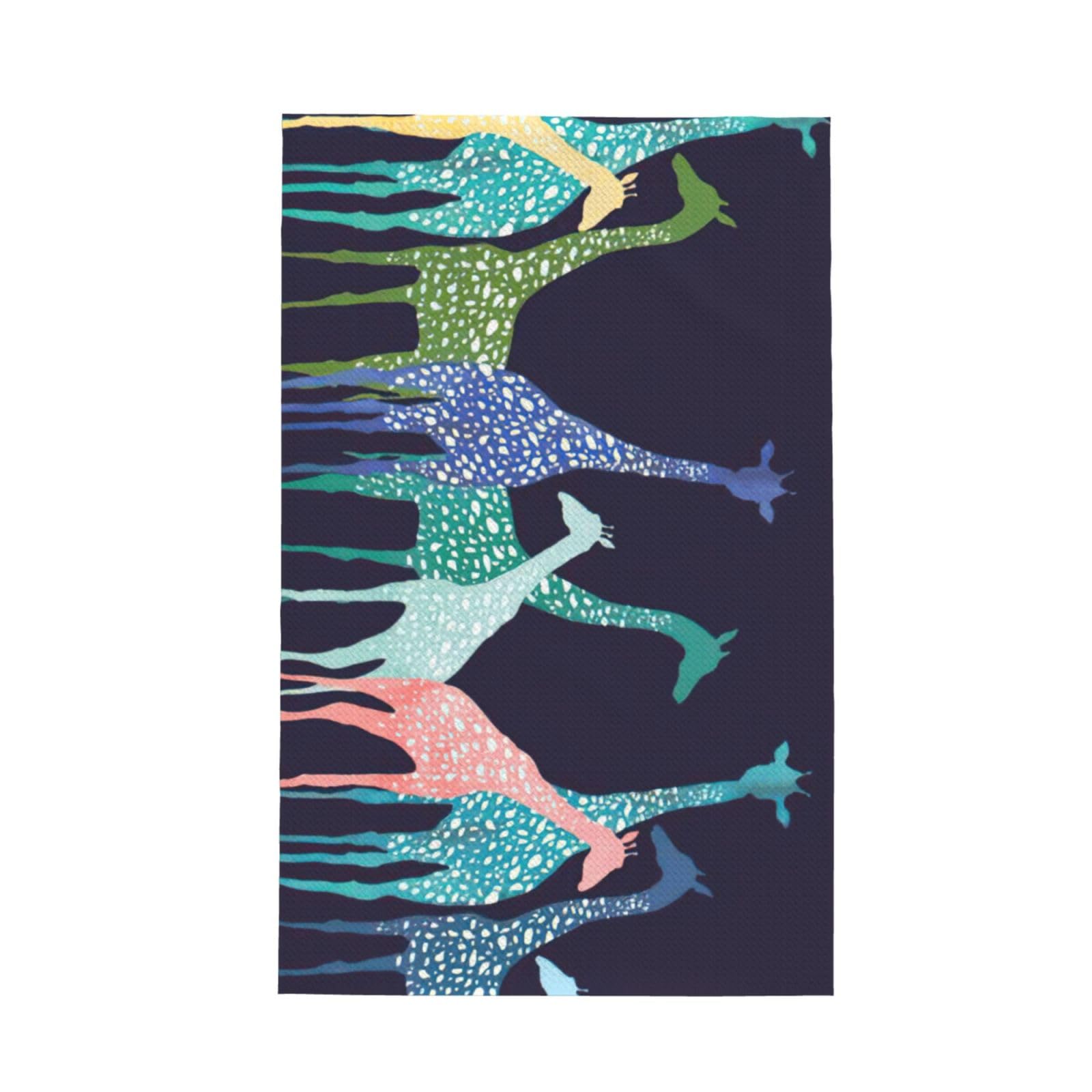 CKGODGF Colorful Giraffe Fans Lovers Print Absorbent Waffle Dishcloths,Kitchen Towels With Hanging Loops,Tea Towels.