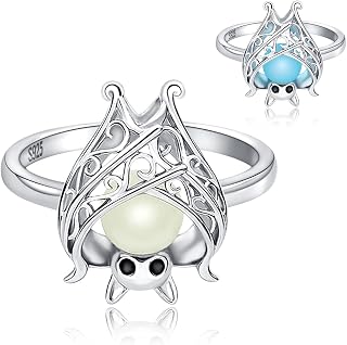 Sterling Silver Bat Ring Cute Animal Glowing in the Dark Halloween Jewelry Gift for Women Girl