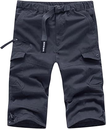 Cargo Shorts Men Elastic Waist Multi Pocket Tooling Shorts Casual Summer Beach Shorts Lightweight Athletic Shorts