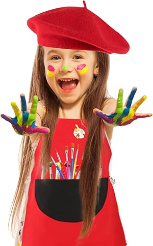 Miniatura 5 de Keymall Conjunto de accesorios de disfraz de artista para niños, disfraz de pintor con sombrero de boina, delantal de teñido anudado para Halloween,