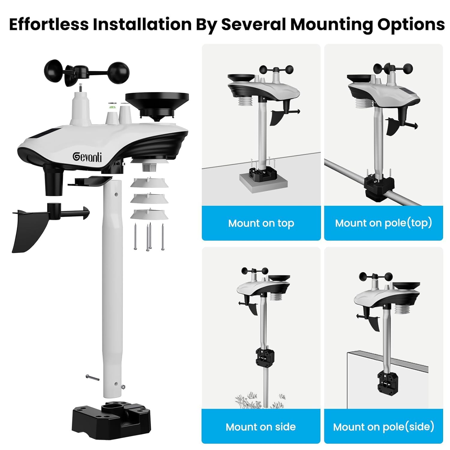 SA8 Home Weather Station with Rain Gauge and Wind Speed, Weather Stations Wireless Indoor Outdoor with Rain Gauge Outdoor, Forecast, Temperature, Humidity, Moon Phase, Alarm Clock(No WiFi)