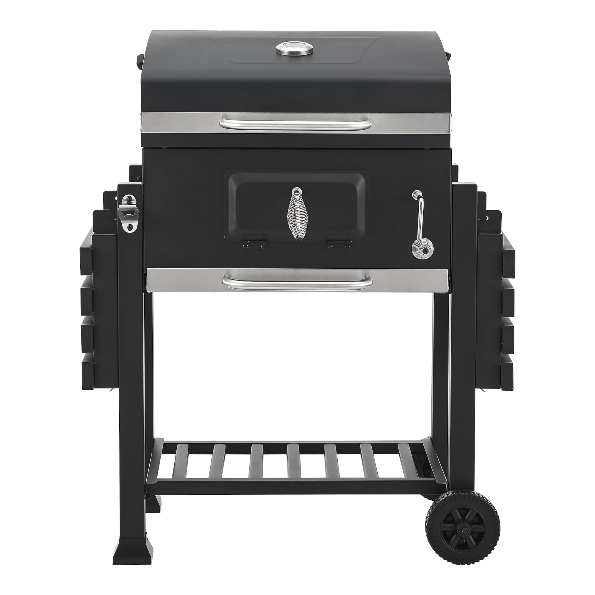 casa.pro Barbacoa de Carbón con 2 Ruedas Cajón para Cenizas 3 Estantes Carro Carro de Barbacoa Tapa con Termómetro Reguladores de Ventilación Acero Inoxidable Plástico 105 x 135 x 48 cm - Negro