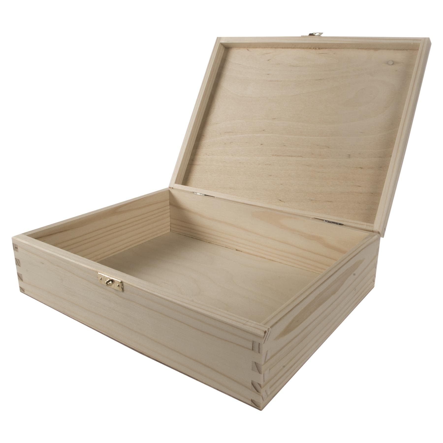 WooDeeDoo Wooden Storage Box with Hinged Lid and Clasp – 29.5 x 22.5 x 8 cm – Natural Pine Box for Personalised Gifts Craft Projects Decorative Display Staining Painting Waxing DIY — image 1