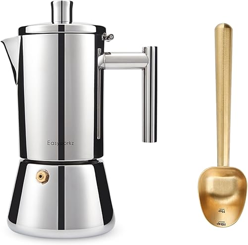 Easyworkz Diego - Cafetera de café expreso para estufa, 4 tazas, 6.8 onzas, con mango largo hueco de acero inoxidable, cuchara medidora de 0.27 disponible en Yaxa Guatemala