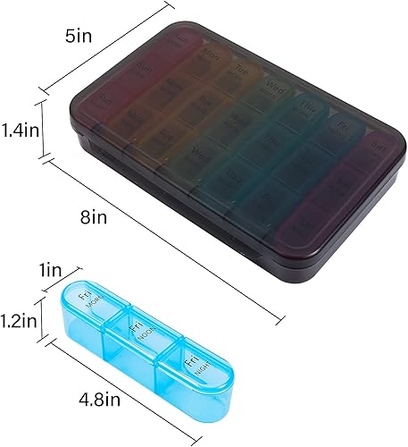 Miniatura 8 de Daviky Organizador de pastillas 3 veces al día, pastillero diario de 7 días, casos semanales, organizadores de medicamentos para contener vitaminas