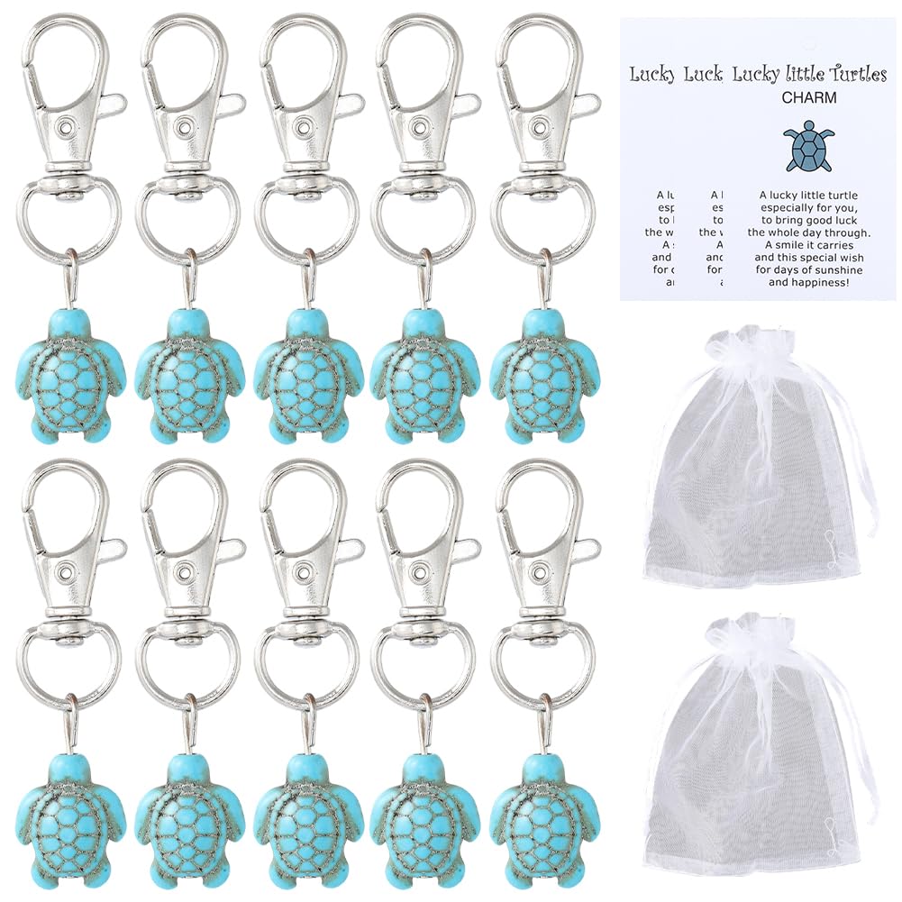 Porte-clés tortue porte-bonheur en lot de 30, petits cadeaux invités avec sachets