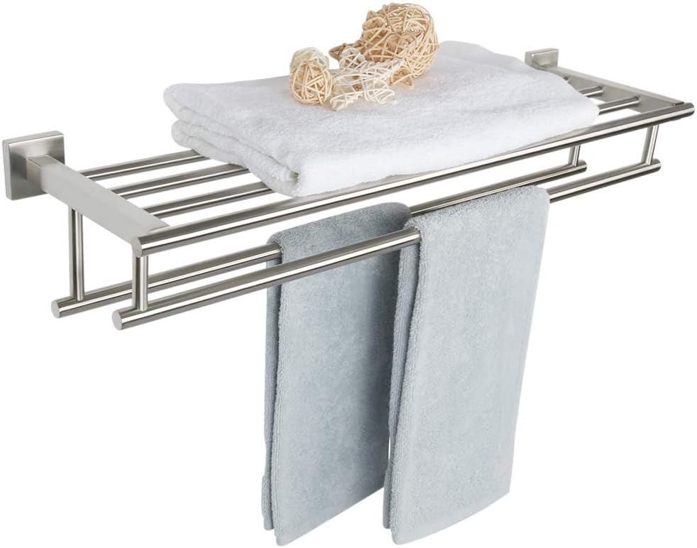 Wееklу Tор Sаlе Alise 28-Inch Bathroom Lavatory Towel Rack Towel Shelf with Two Towel Bars Wall Mount Towel Holder,GZ8070-LS SUS 304 Stainless Steel Brushed Nickel