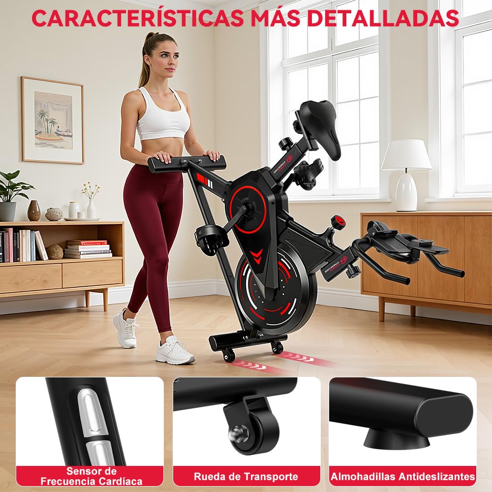 Bicicleta Estática, Bici de Fitness Indoor Compacta con Resistencia Ajustable 0-100%, Pantalla LCD, Soporte para Tablet y Sensor Cardíaco, 120 kg
