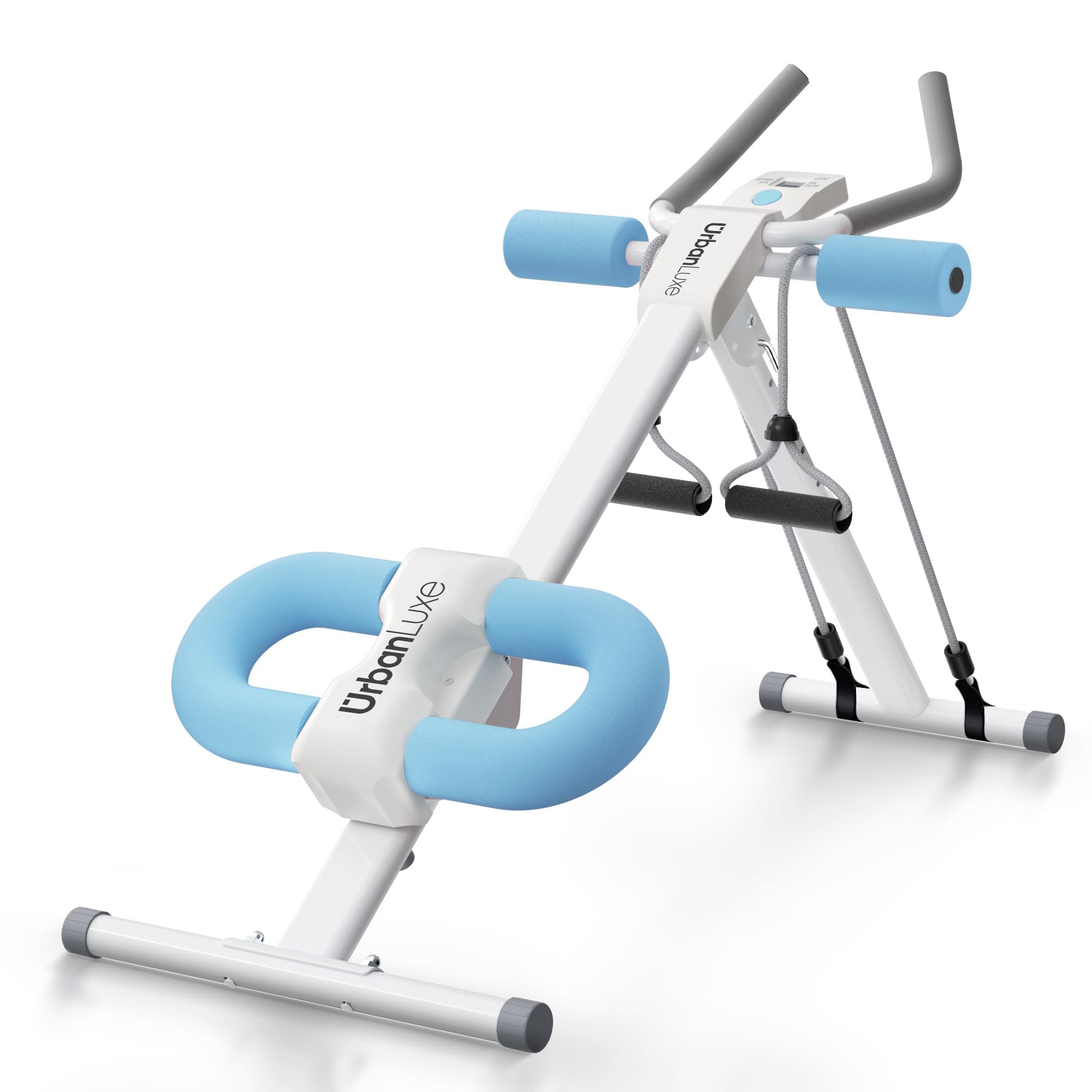 UrbanLuxe Ab Trainer Machine, Adjustable Abdominal Trainers with Display, Foldable Abdominal Workout Equipment with Knee Protection for Home Gym Core Strength Trainer (Light Blue)